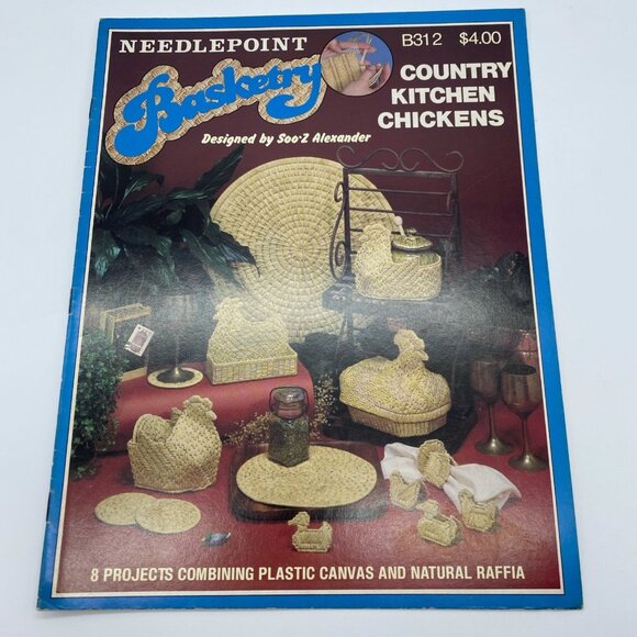 Needlepoint Basketry B312 Country Kitchen Chickens 8 Projects Plastic Canvas - Picture 2 of 10